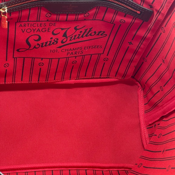 Louis Vuitton Damier Ebene Neverfull Mm Ceries Cherry Red Shoulder Tote Bag LV - Picture 12 of 16